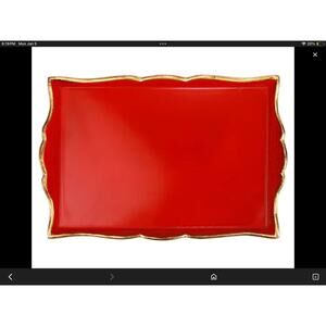 Vintage Italian Wooden Florentine Rectangle Tray red gold rectangular 18x12”
